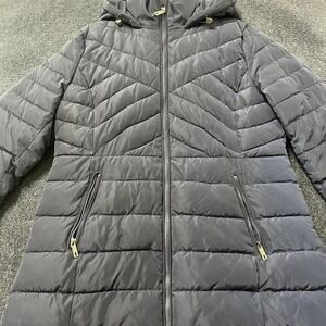 Kenneth Cole Reaction Jacket Womens XL Blue Sapphire Hooded Quilted Puffer Coat